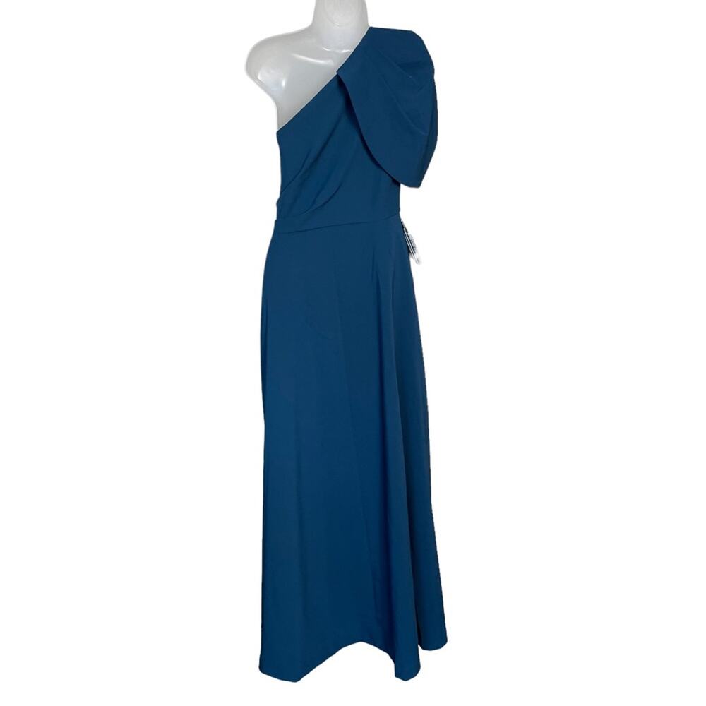 NWT KAY UNGER NEW YORK Teal Briana One Shoulder Draped Gown Women’s - Picture 3 of 12